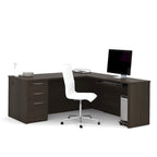 Bureau d'angle marron avec tiroir pour clavier et 3 tiroirs
