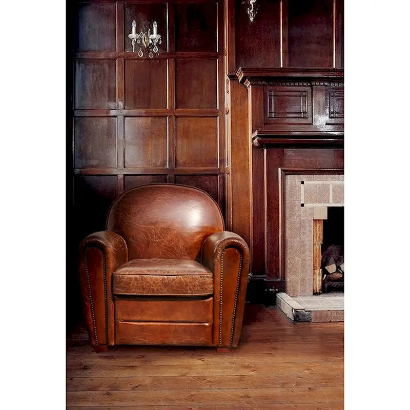Fauteuil club en cuir véritable – Marron, Siège d'appoint classique pour salon