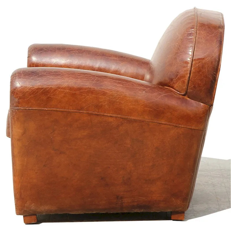 Fauteuil club en cuir véritable – Marron, Siège d'appoint classique pour salon