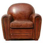 Fauteuil club en cuir véritable – Marron, Siège d'appoint classique pour salon