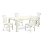 Ensemble table à manger rectangulaire et chaises à assise en bois – Fini blanc lin