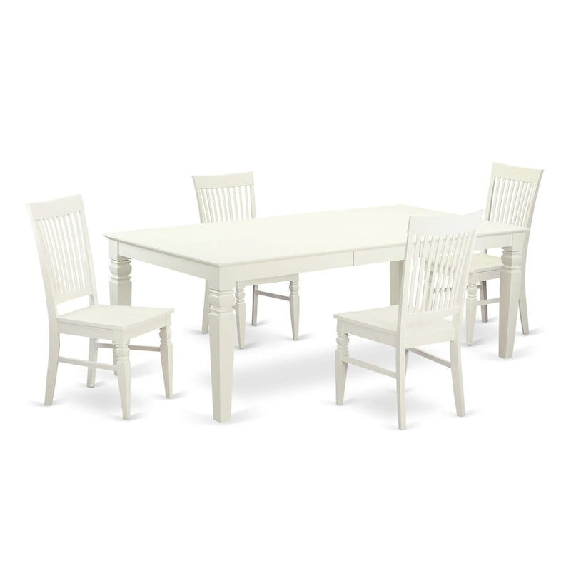 Ensemble table à manger rectangulaire et chaises à assise en bois – Fini blanc lin