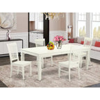 Ensemble table à manger rectangulaire et chaises à assise en bois – Fini blanc lin