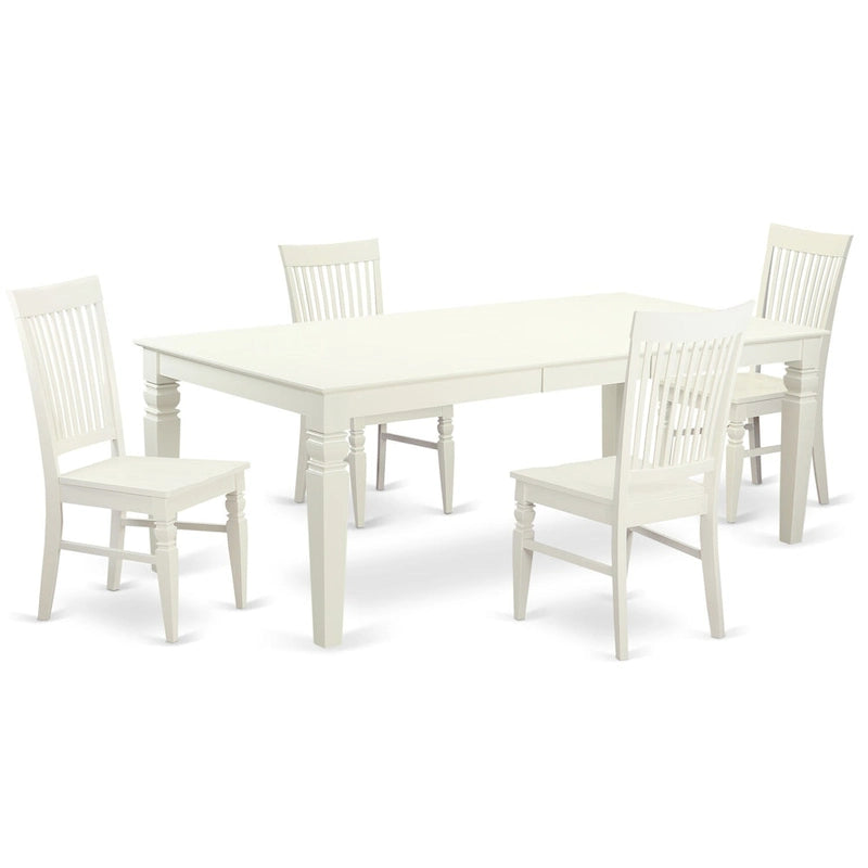 Ensemble table à manger rectangulaire et chaises à assise en bois – Fini blanc lin