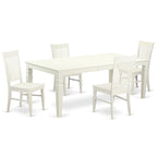 Ensemble table à manger rectangulaire et chaises à assise en bois – Fini blanc lin
