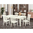 Ensemble table à manger rectangulaire et chaises à assise en bois – Fini blanc lin