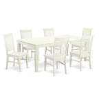 Ensemble table à manger rectangulaire et chaises à assise en bois – Fini blanc lin