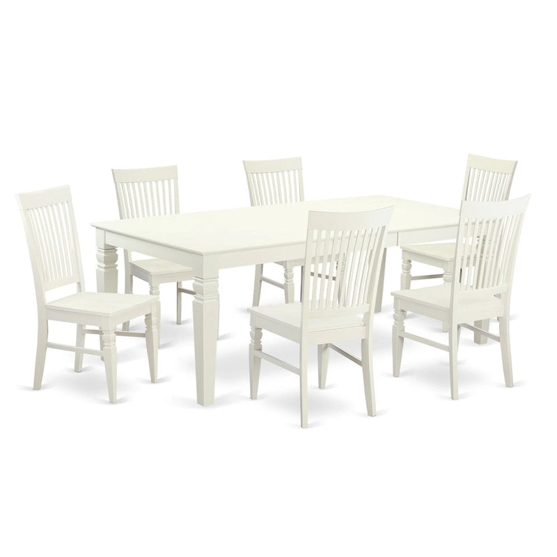 Ensemble table à manger rectangulaire et chaises à assise en bois – Fini blanc lin