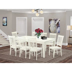 Ensemble table à manger rectangulaire et chaises à assise en bois – Fini blanc lin