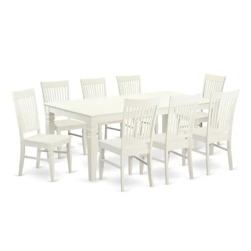Ensemble table à manger rectangulaire et chaises à assise en bois – Fini blanc lin