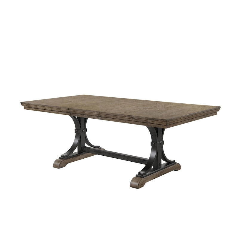 Ensemble de salle à manger 7 pièces – Table couleur bois flotté et chaises rembourrées cloutées