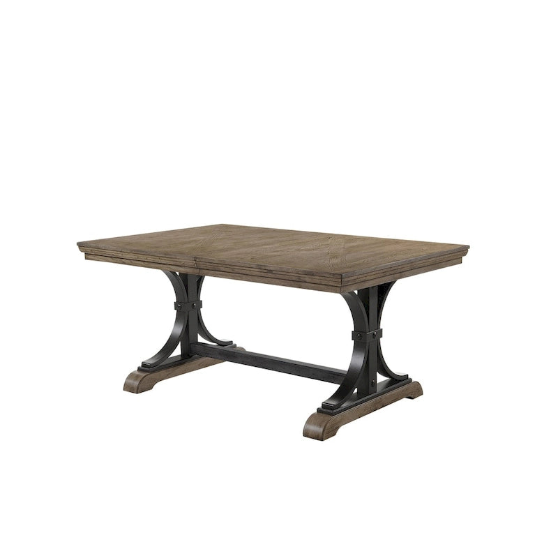 Ensemble de salle à manger 7 pièces – Table couleur bois flotté et chaises rembourrées cloutées