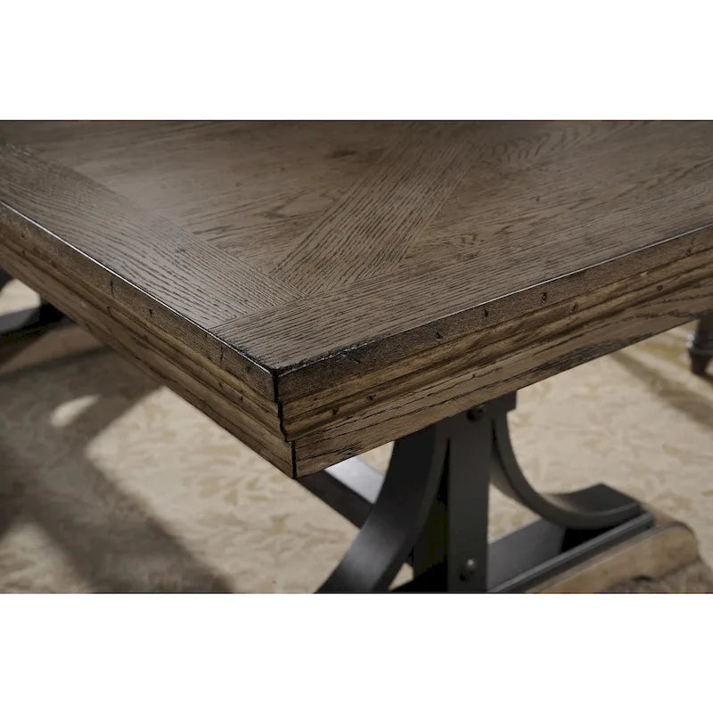 Ensemble de salle à manger 7 pièces – Table couleur bois flotté et chaises rembourrées cloutées