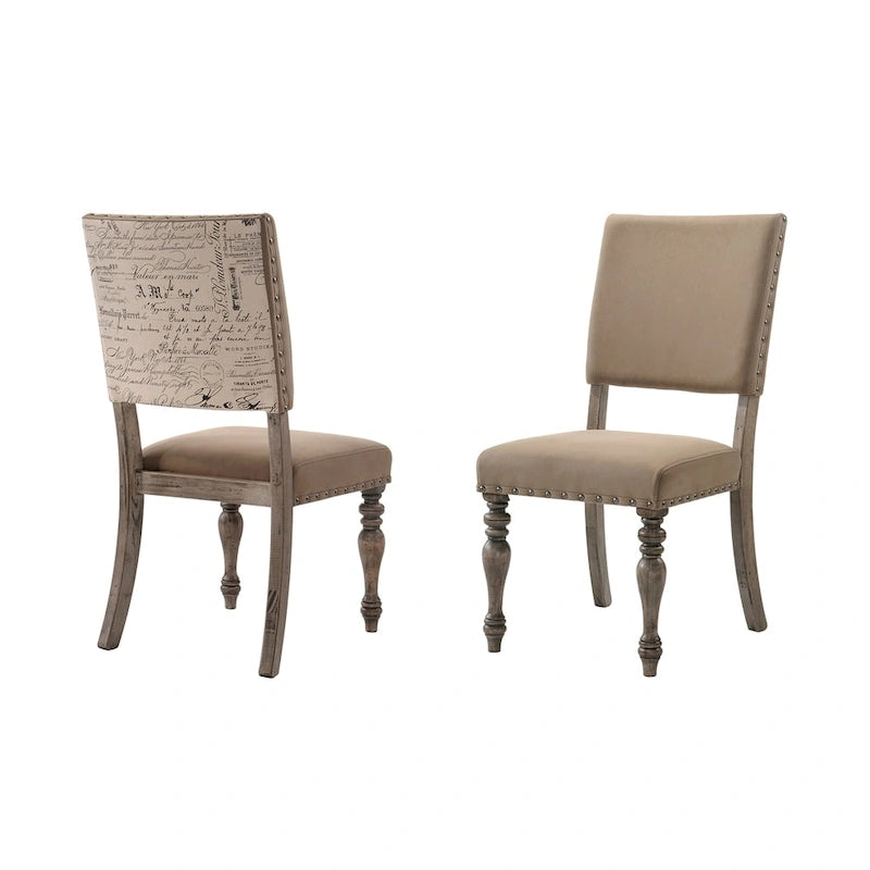 Ensemble de salle à manger 7 pièces – Table couleur bois flotté et chaises rembourrées cloutées