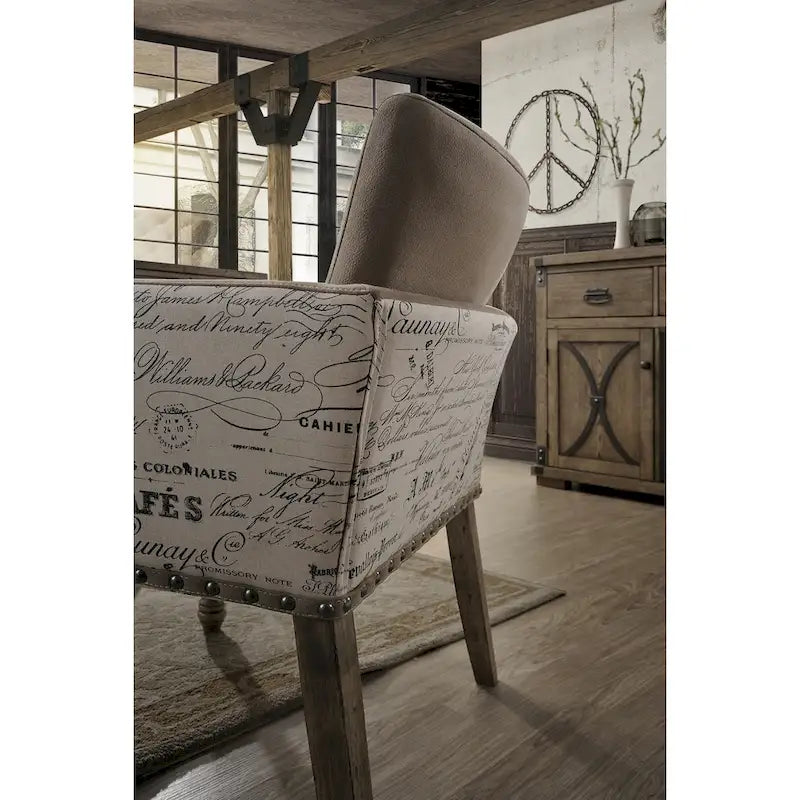 Ensemble de salle à manger 7 pièces – Table couleur bois flotté et chaises rembourrées cloutées