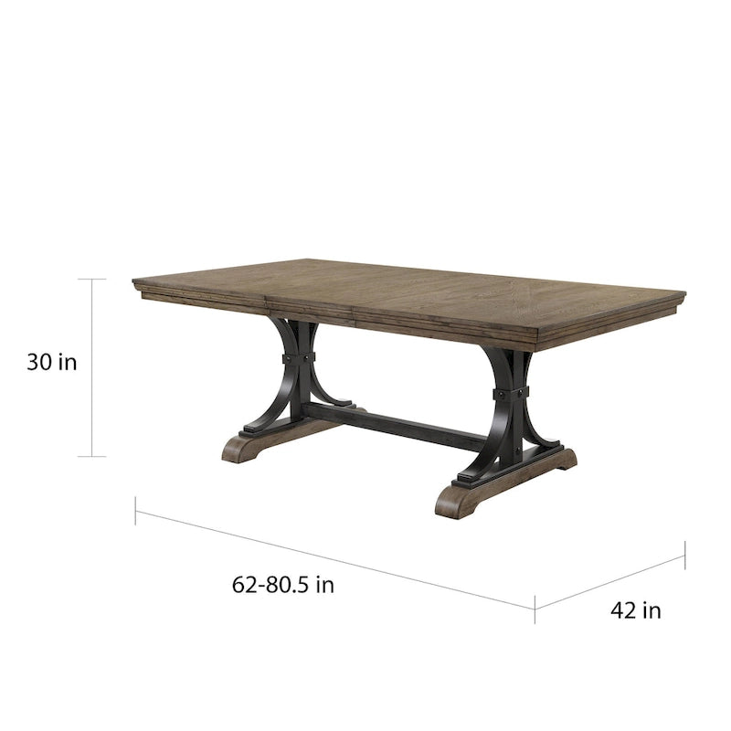 Ensemble de salle à manger 7 pièces – Table couleur bois flotté et chaises rembourrées cloutées