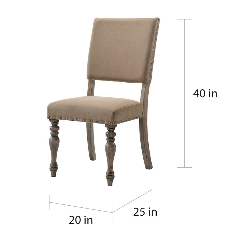 Ensemble de salle à manger 7 pièces – Table couleur bois flotté et chaises rembourrées cloutées
