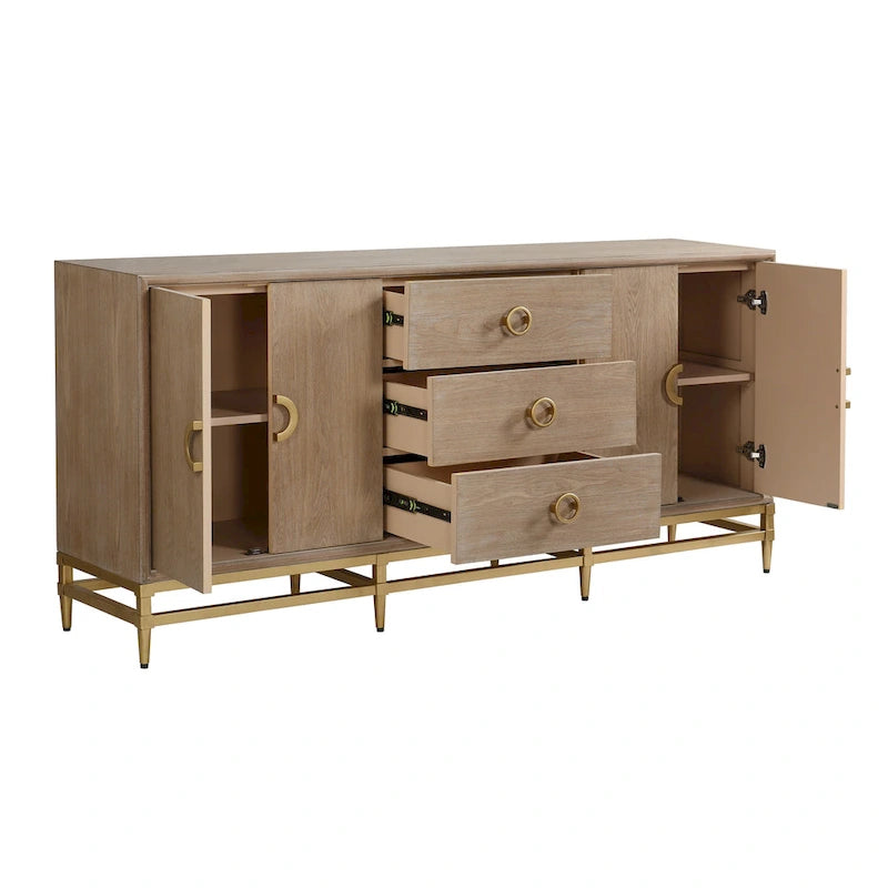 Enfilade Augusta - Unité quatre portes, trois tiroirs - Finition chêne vieilli