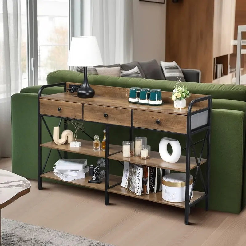 Console étroite avec 3 tiroirs et station de recharge