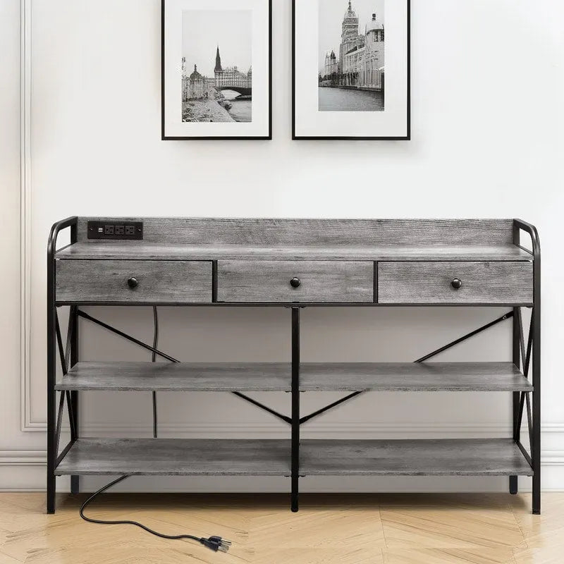 Console étroite avec 3 tiroirs et station de recharge