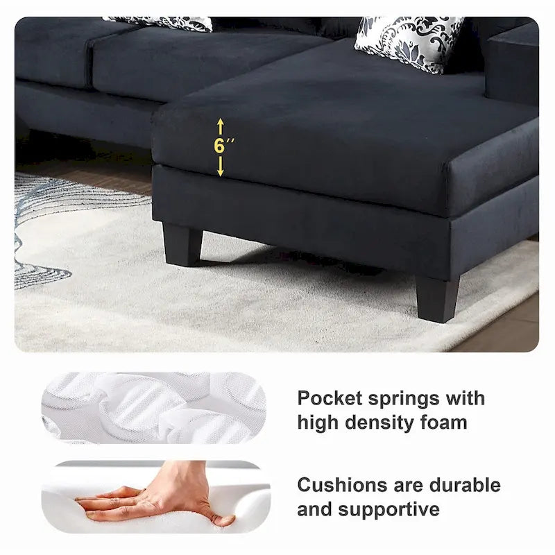 Canapé d'angle moderne en U – Grande taille avec plusieurs oreillers inclus