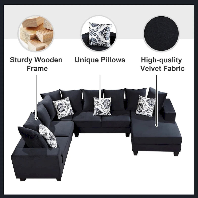 Canapé d'angle moderne en U – Grande taille avec plusieurs oreillers inclus