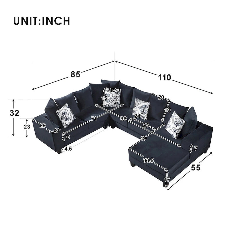 Canapé d'angle moderne en U – Grande taille avec plusieurs oreillers inclus