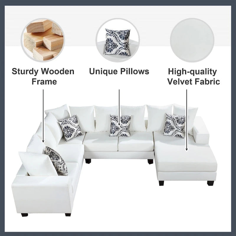 Canapé d'angle moderne en U – Grande taille avec plusieurs oreillers inclus
