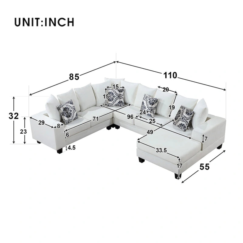 Canapé d'angle moderne en U – Grande taille avec plusieurs oreillers inclus