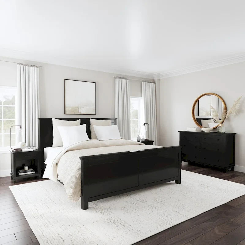 Homestyles 4-Piece Oak Park Black Wood King Bed, Two Nightstands and Dresser Set