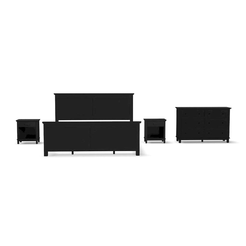 Ensemble de lit king, deux tables de chevet et commode Homestyles 4 pièces en bois noir Oak Park