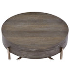 Table Basse Ronde Moderne 1 Tiroir avec Pieds Métalliques Croisés, Marron et Or - 40,6 H x 81,3 L x 81,3 P cm