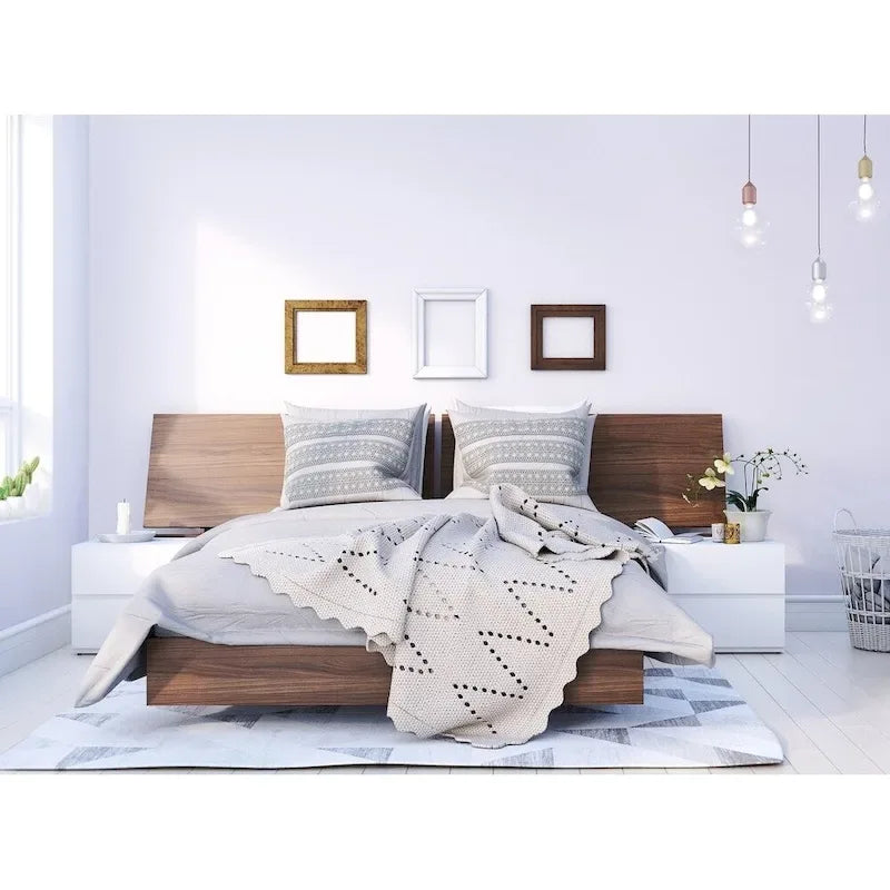 Nexera Denali 4 Piece Bedroom Set, Walnut and White