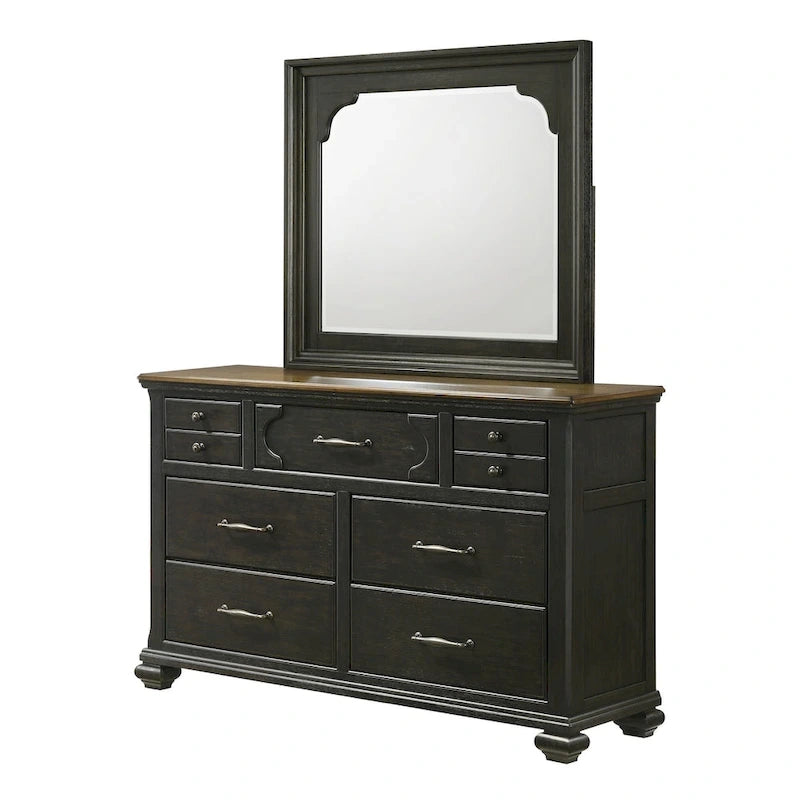 Ensemble de chambre à coucher Josalina 5 pièces marron moderne contemporain en bois massif et placages avec rangement en tissu