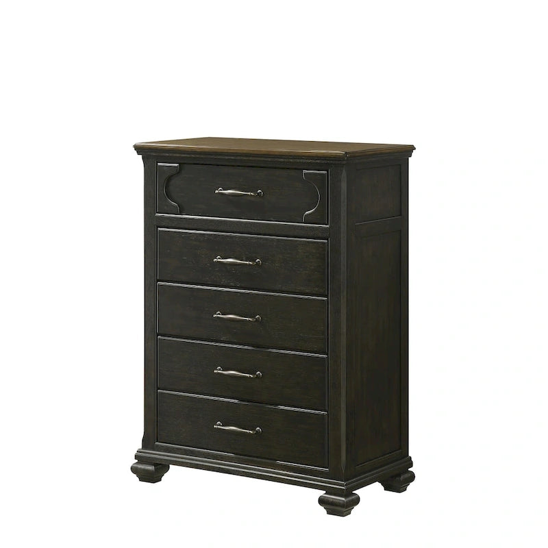 Ensemble de chambre à coucher Josalina 5 pièces marron moderne contemporain en bois massif et placages avec rangement en tissu