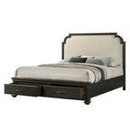 Ensemble de chambre à coucher Josalina 5 pièces marron moderne contemporain en bois massif et placages avec rangement en tissu