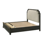 Ensemble de chambre à coucher Josalina 5 pièces marron moderne contemporain en bois massif et placages avec rangement en tissu