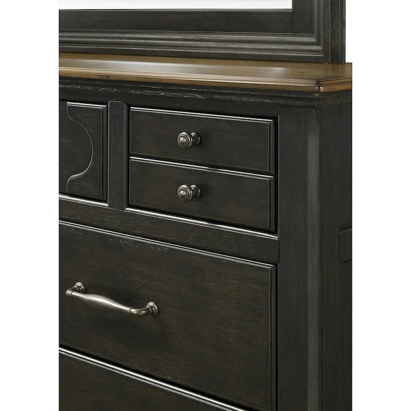 Ensemble de chambre à coucher Josalina 5 pièces marron moderne contemporain en bois massif et placages avec rangement en tissu