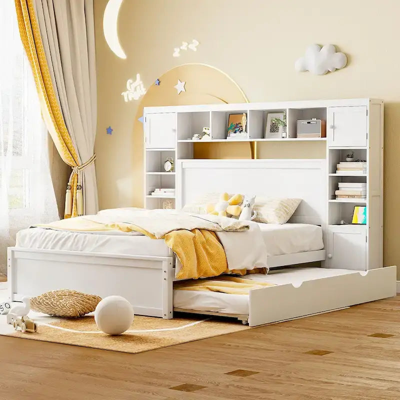Lit en bois Queen size Nestfair avec armoire tout-en-un