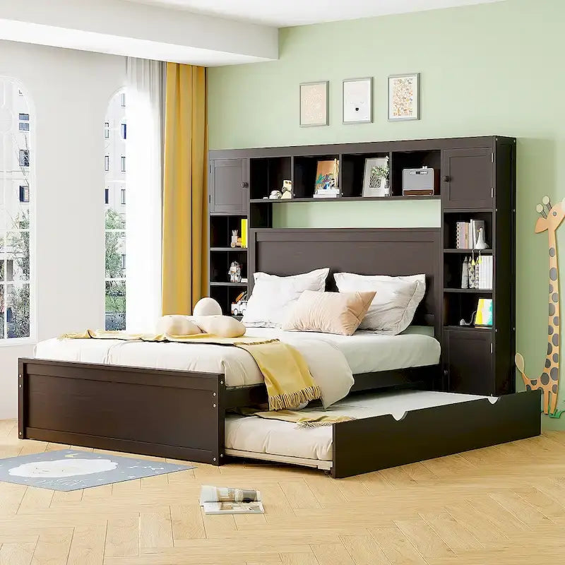 Lit en bois Queen size Nestfair avec armoire tout-en-un