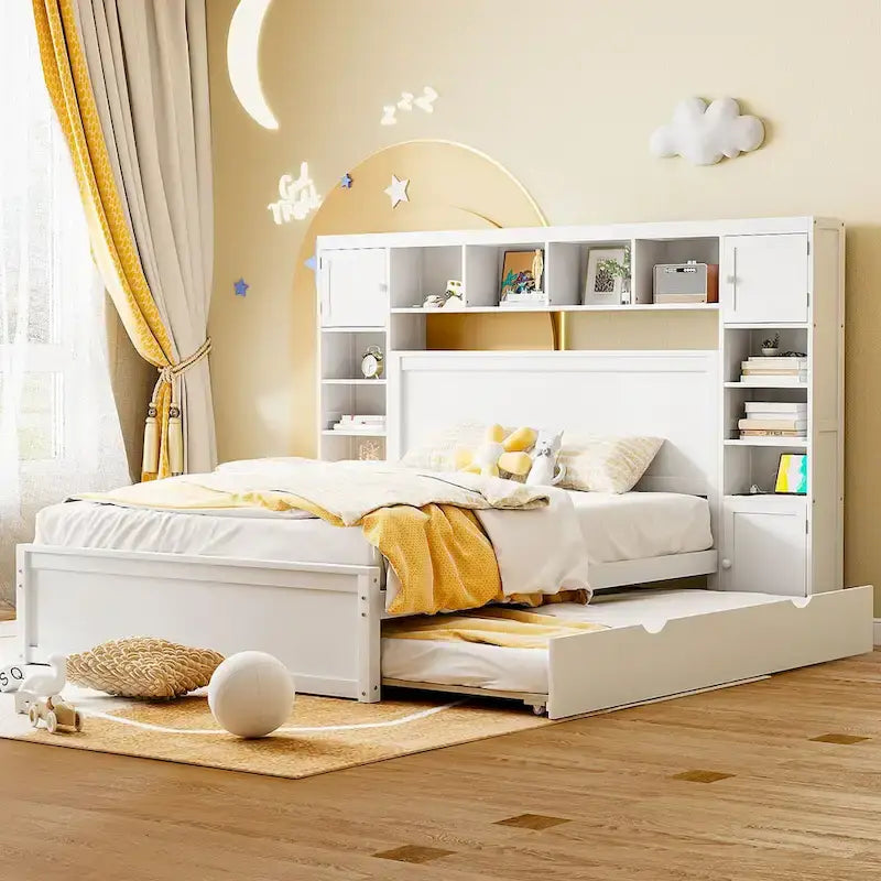 Lit en bois Queen size Nestfair avec armoire tout-en-un