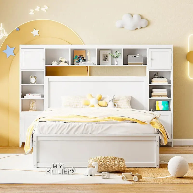 Lit en bois Queen size Nestfair avec armoire tout-en-un