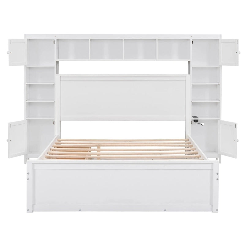 Lit en bois Queen size Nestfair avec armoire tout-en-un