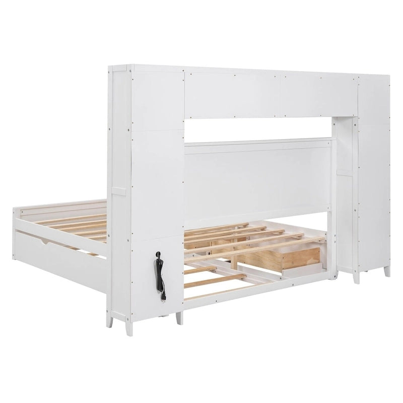 Lit en bois Queen size Nestfair avec armoire tout-en-un