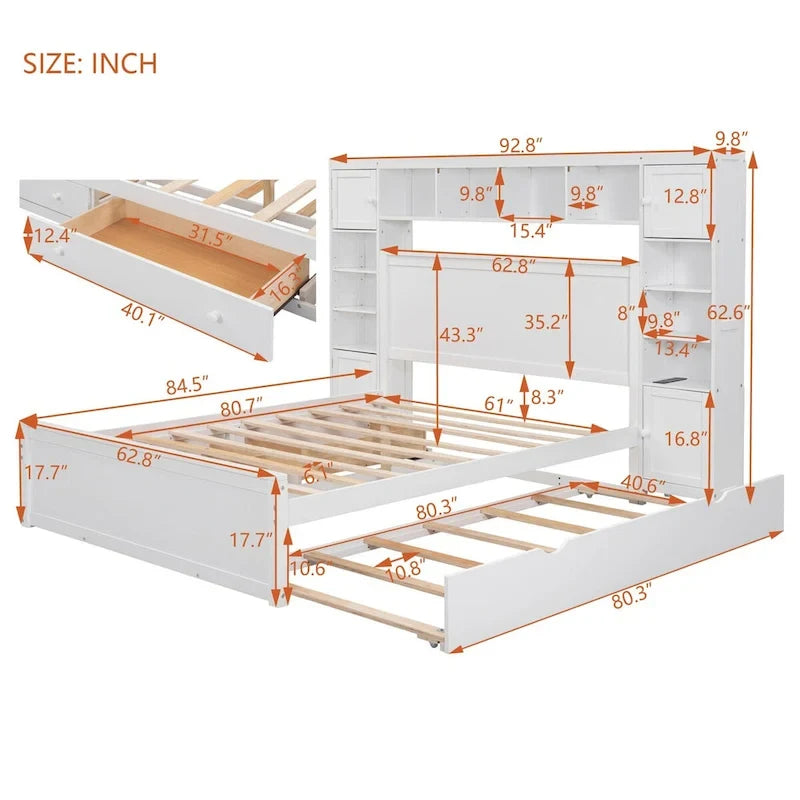Lit en bois Queen size Nestfair avec armoire tout-en-un