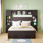 Lit en bois Queen size Nestfair avec armoire tout-en-un