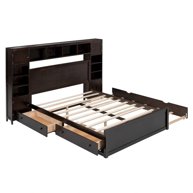 Lit en bois Queen size Nestfair avec armoire tout-en-un