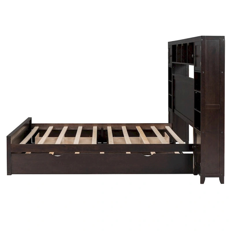 Lit en bois Queen size Nestfair avec armoire tout-en-un