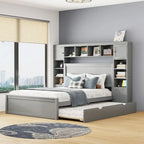 Lit en bois Queen size Nestfair avec armoire tout-en-un