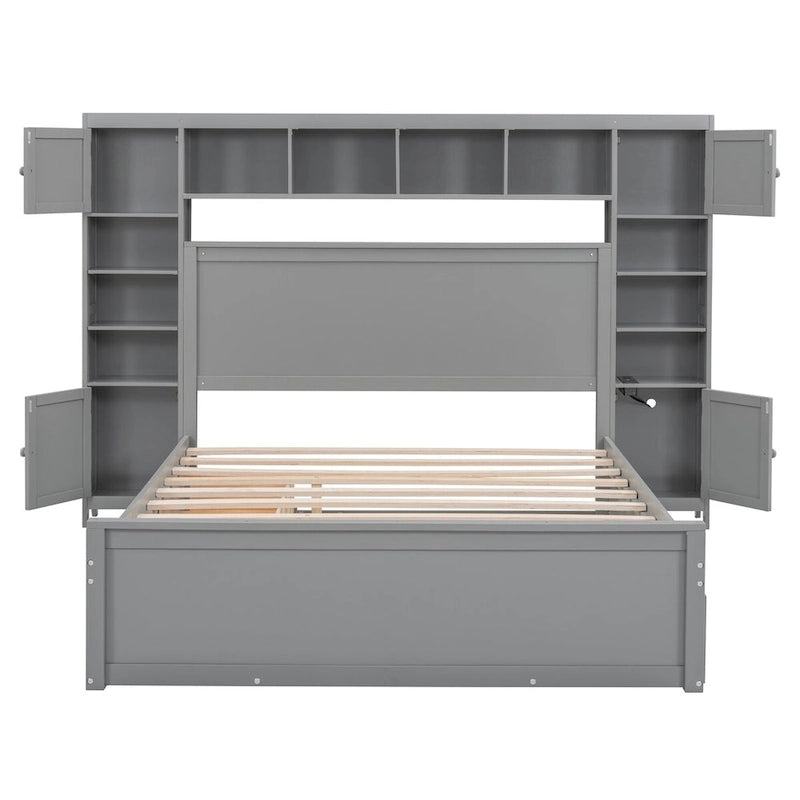 Lit en bois Queen size Nestfair avec armoire tout-en-un